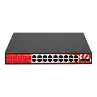 Billede af Safire PoE Switch 240W, 14x 30W PoE+  & 2x 60W PoE  & 2x Uplink (1000 Mbps) & 2x SFP (2500 Mbps), WatchDog