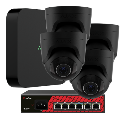 Billede af Ajax videopakke, 4 stk TurretCam Sort, 5MP, 8 kanals NVR, 1Tb, PoE switch